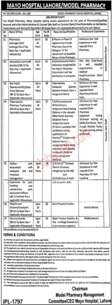 New Mayo Hospital Jobs in Lahore March 2024